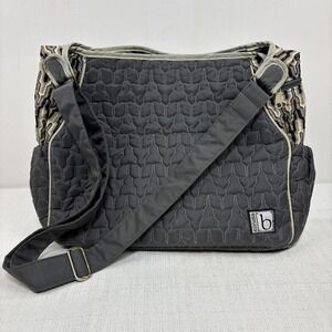 Cinda‎ B Tote Bag Diaper Shoulder Bag Gray Quilted Adjustable Strap Snap Close